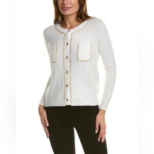 Nanette Lepore Womens White Fuzzy Cardigan Sweater Medium